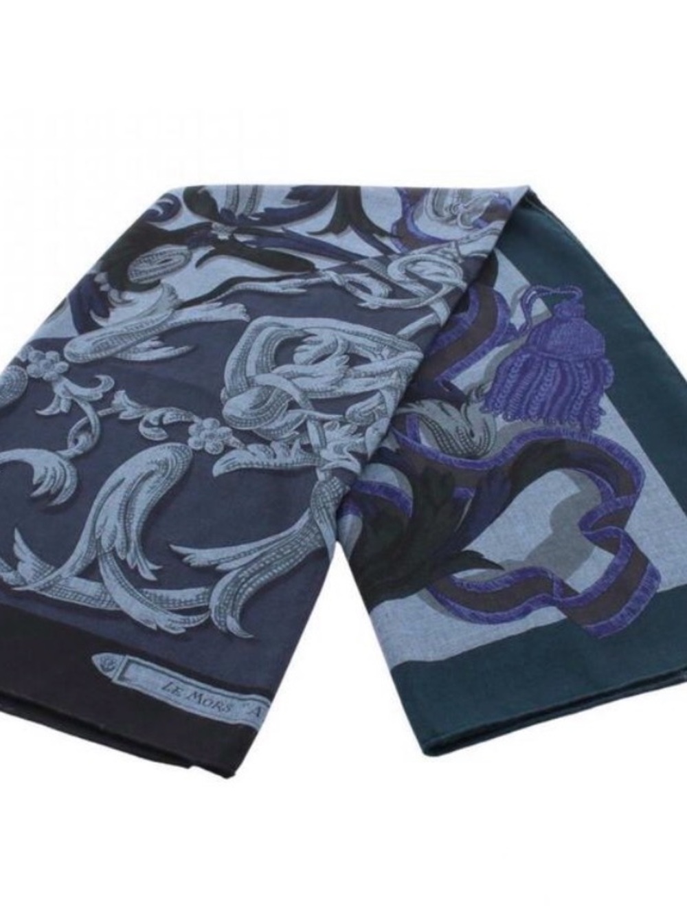 Hermes Navy and Lavender Silk-Blend Patterned Scarf